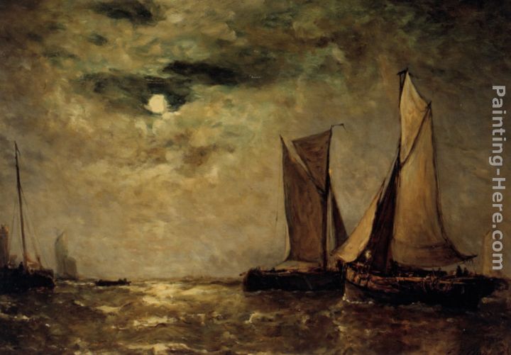 Shipping off the Coast in the Moonlight painting - Paul-Jean Clays Shipping off the Coast in the Moonlight art painting